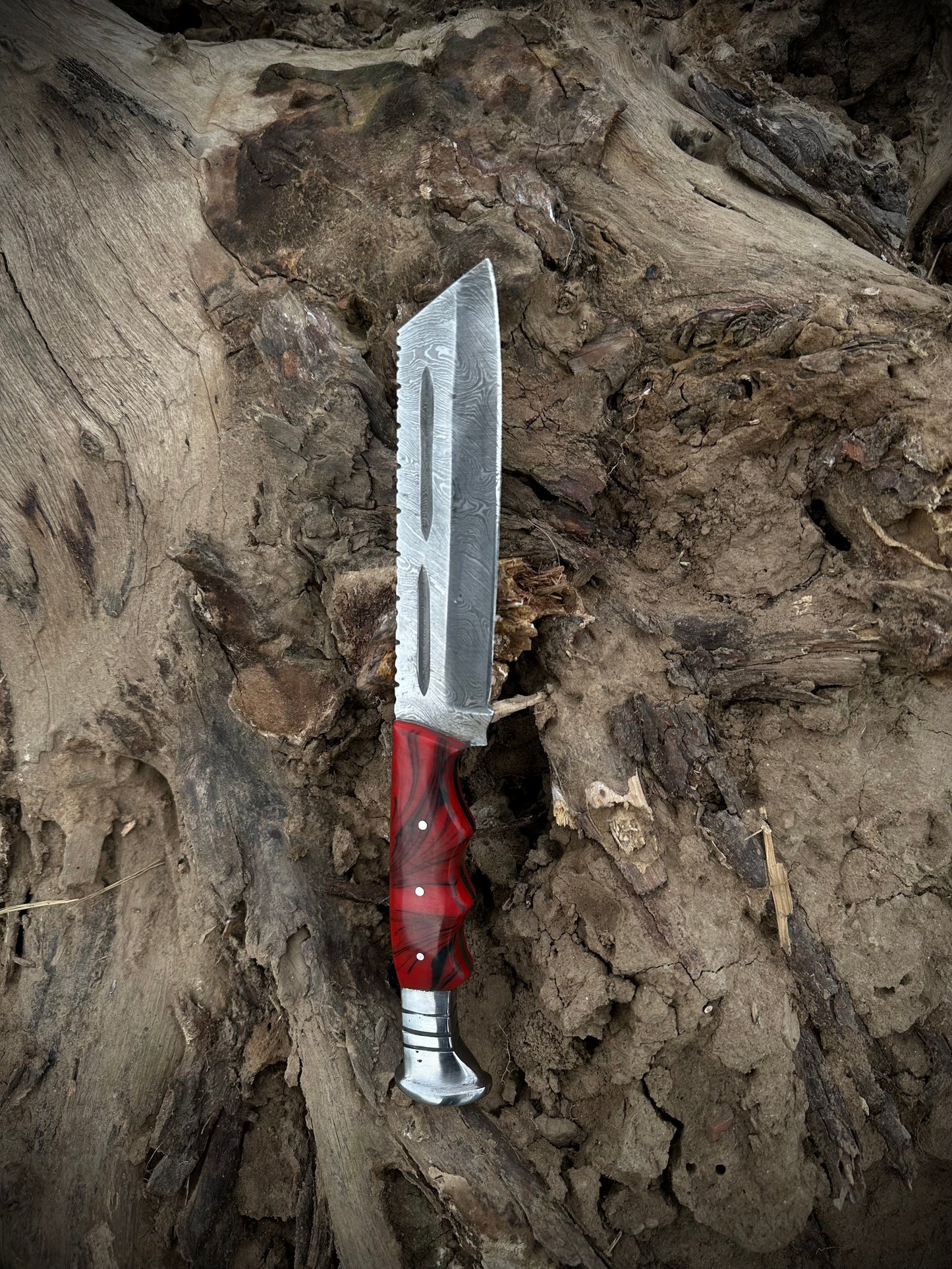 Hunting Knife 9.5" Handmade Damascus With Steel | Custom Fixed Blade Knife With Resin Handle & Leather Sheath | Gift for Him