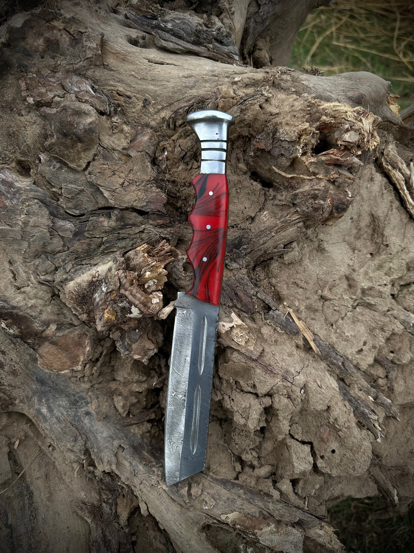 Hunting Knife 9.5" Handmade Damascus With Steel | Custom Fixed Blade Knife With Resin Handle & Leather Sheath | Gift for Him