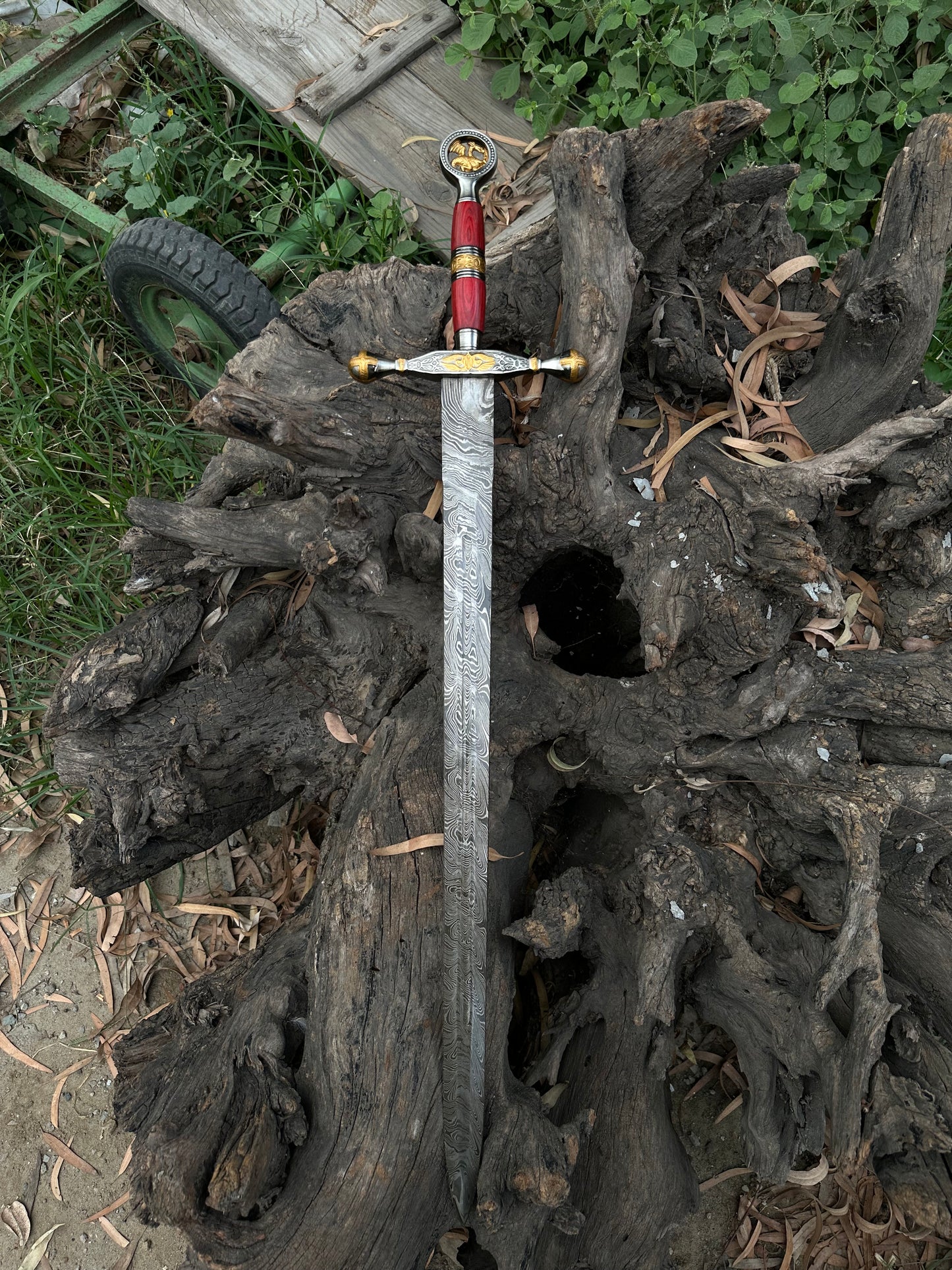 Real Medieval Viking Damascus steel Handmade sword with Leather, Vikings sword, Monogram sword, Templers holy sword, Christmas gift for him