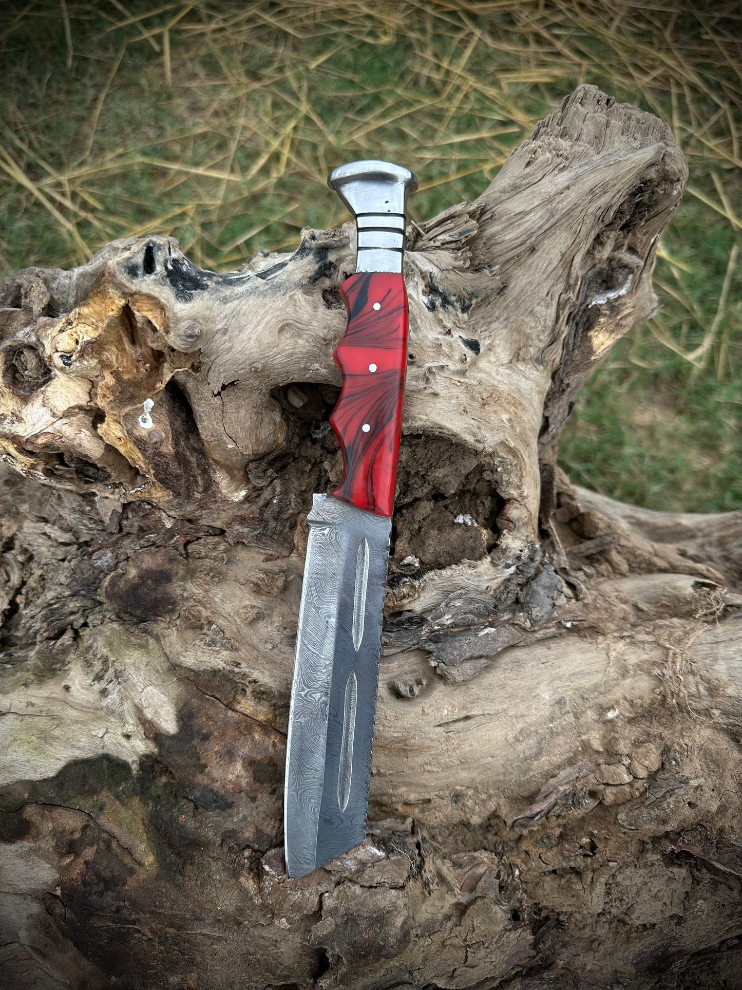 Hunting Knife 9.5" Handmade Damascus With Steel | Custom Fixed Blade Knife With Resin Handle & Leather Sheath | Gift for Him