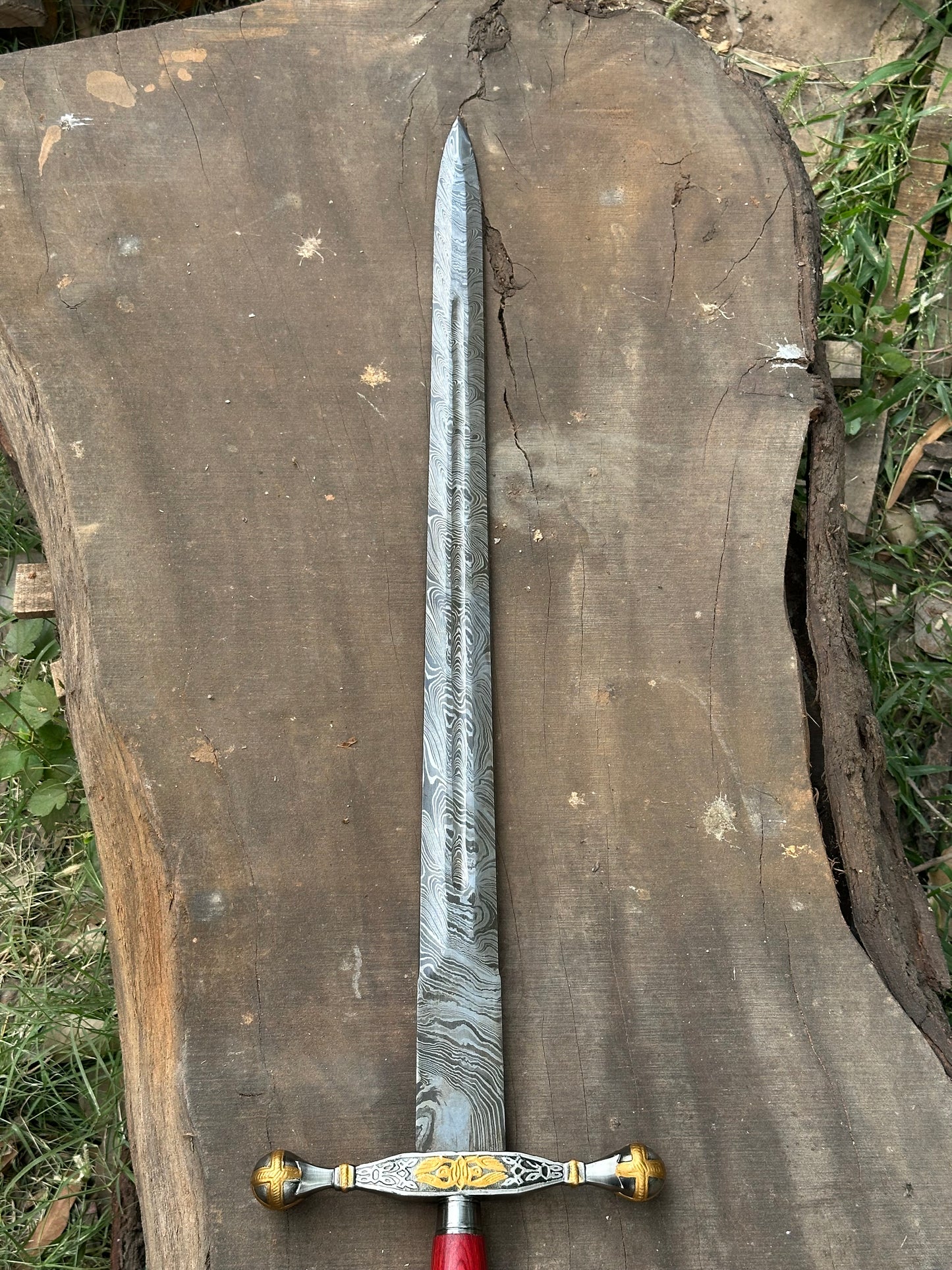 Real Medieval Viking Damascus steel Handmade sword with Leather, Vikings sword, Monogram sword, Templers holy sword, Christmas gift for him