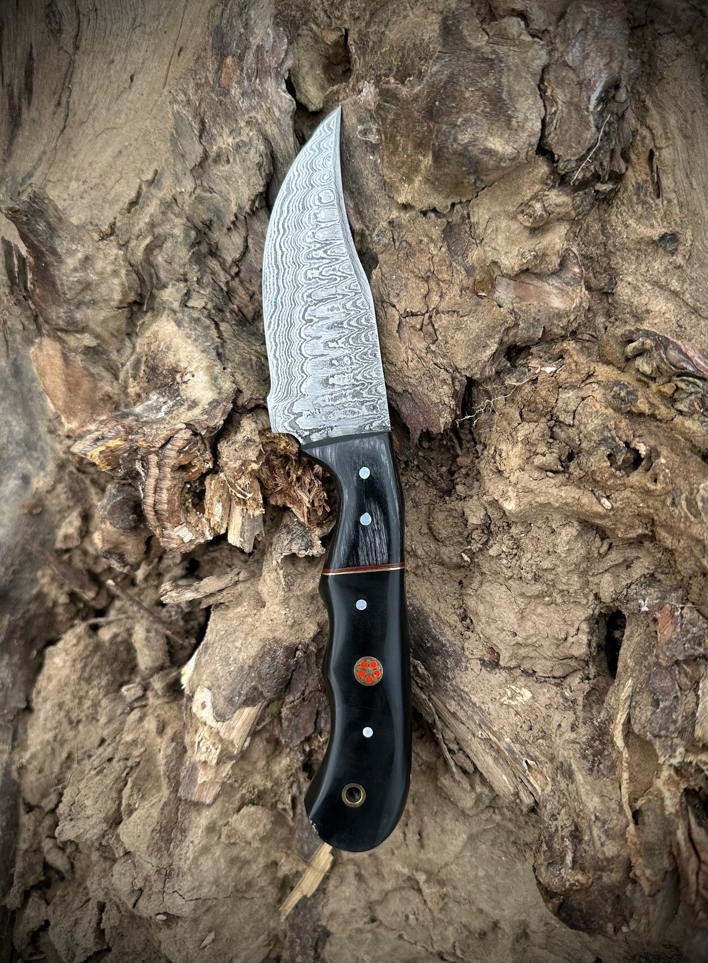 Hunting Knife, Leather Sheath, Bushcraft Knife, Skinner Knife, black resin Handle,Camping Knife, Groomsmen Gift