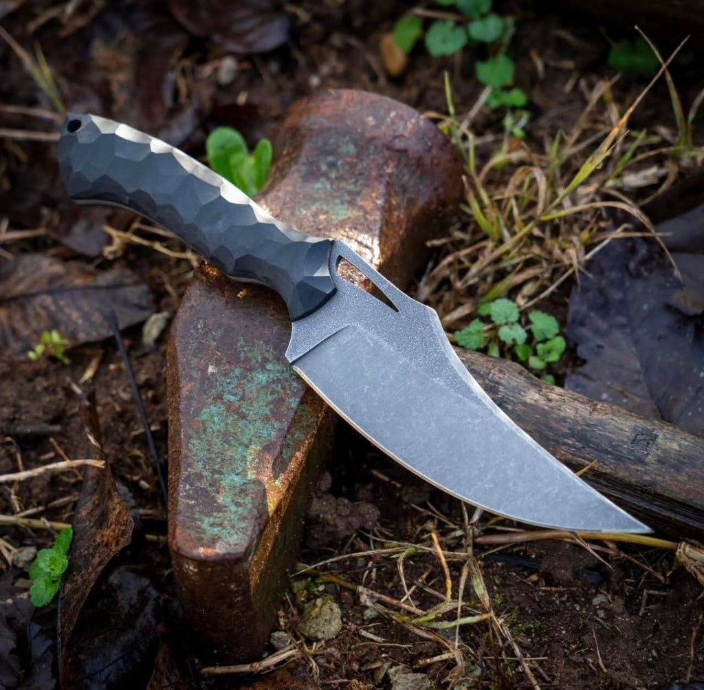 Custom Handmade 440C steel Hunting knife with Black micarta sheath handle and leather sheath