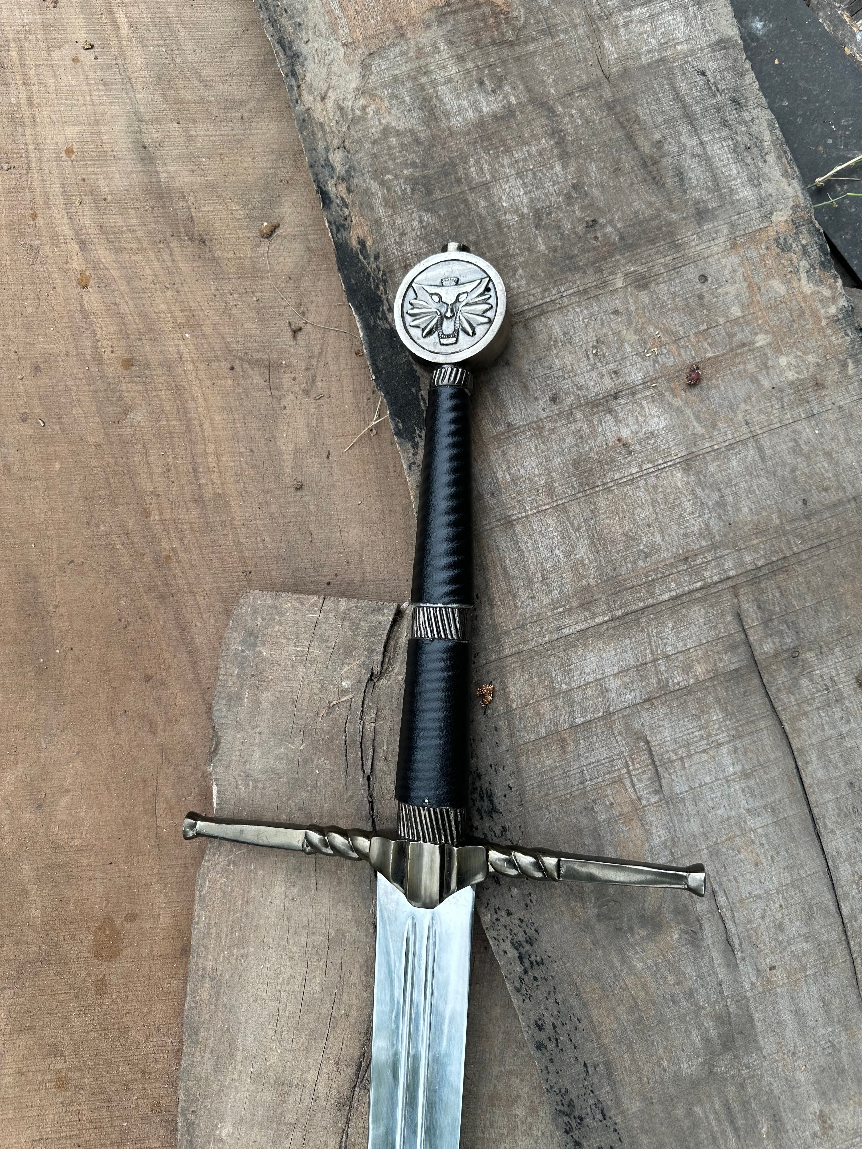 Handmade Stainless Steel Templar Sword: Medieval Style with Leather Sheath