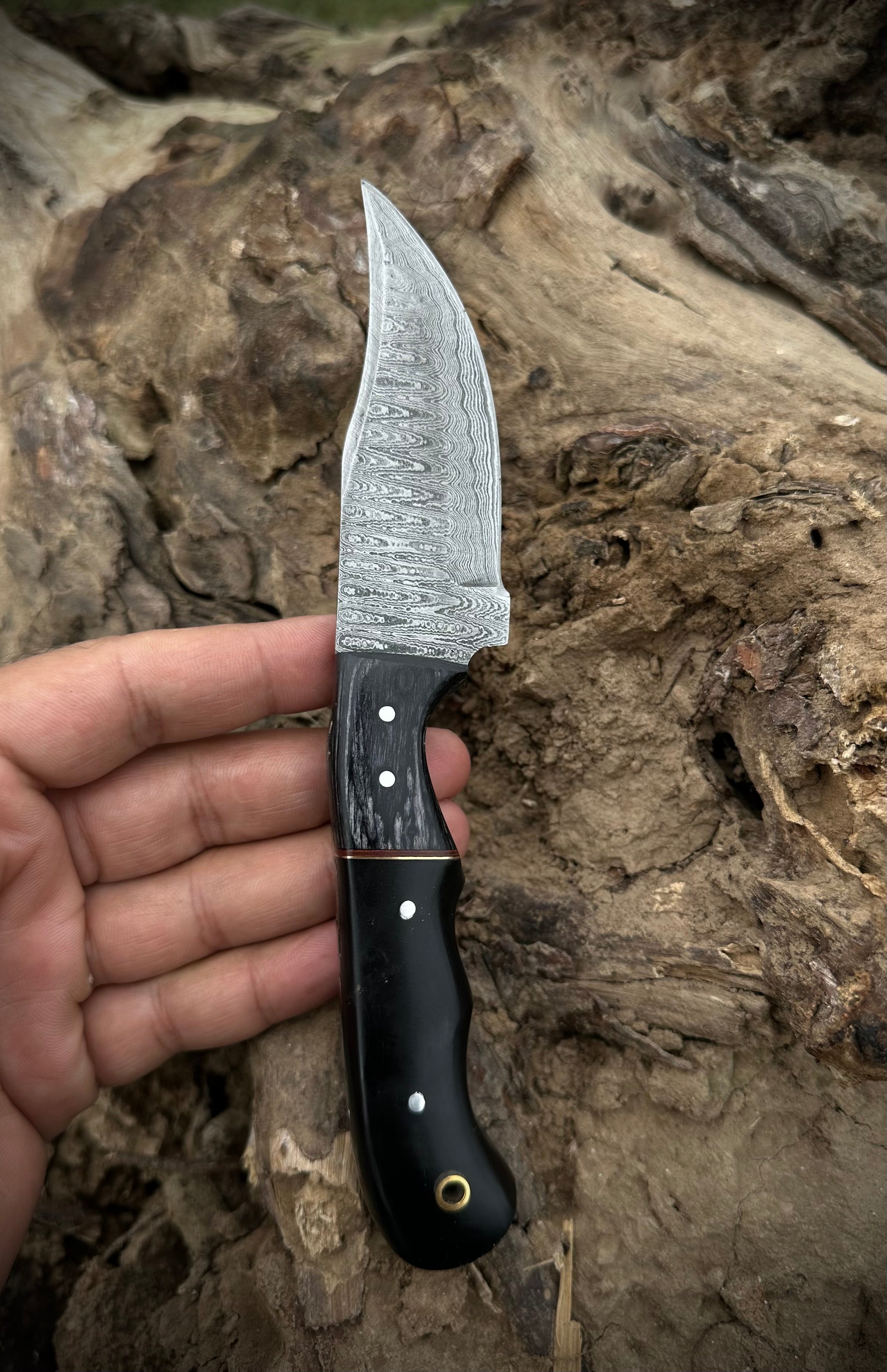 Hunting Knife, Leather Sheath, Bushcraft Knife, Skinner Knife, black resin Handle,Camping Knife, Groomsmen Gift