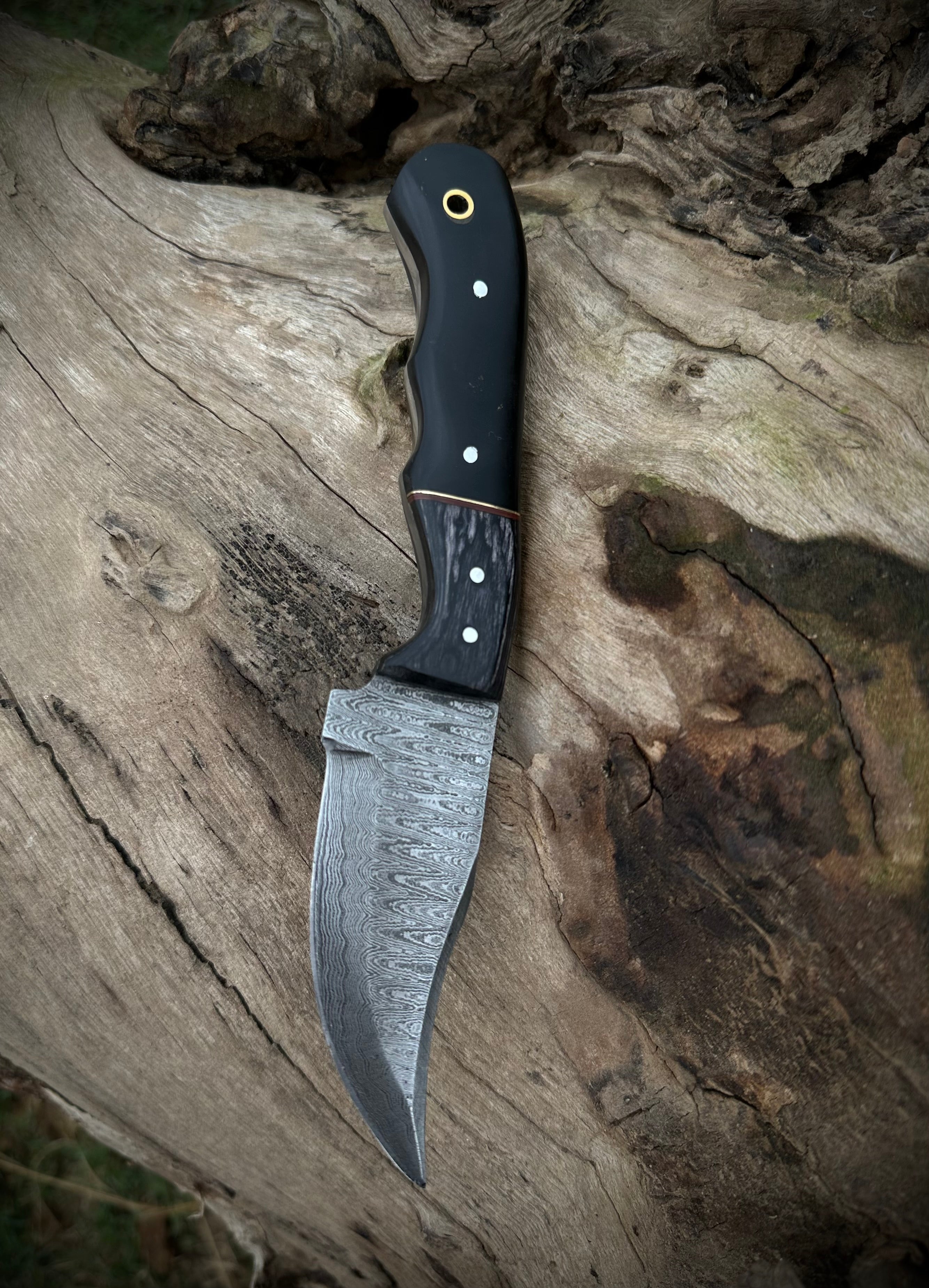 Hunting Knife, Leather Sheath, Bushcraft Knife, Skinner Knife, black resin Handle,Camping Knife, Groomsmen Gift