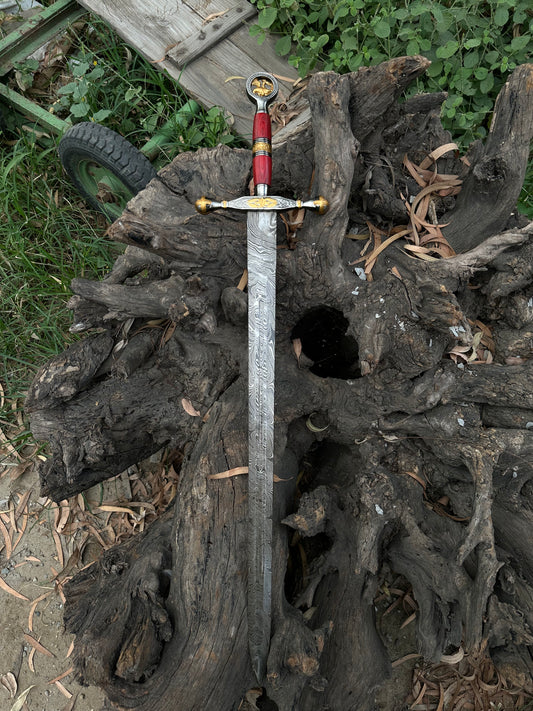 Real Medieval Viking Damascus steel Handmade sword with Leather, Vikings sword, Monogram sword, Templers holy sword, Christmas gift for him