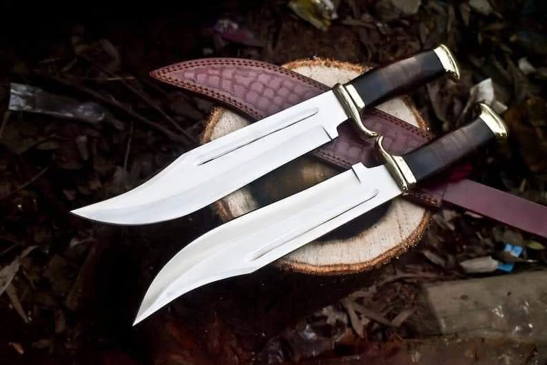 Custom Handmade high carbon steel Hunting Bowie knife With pure leather sheath.