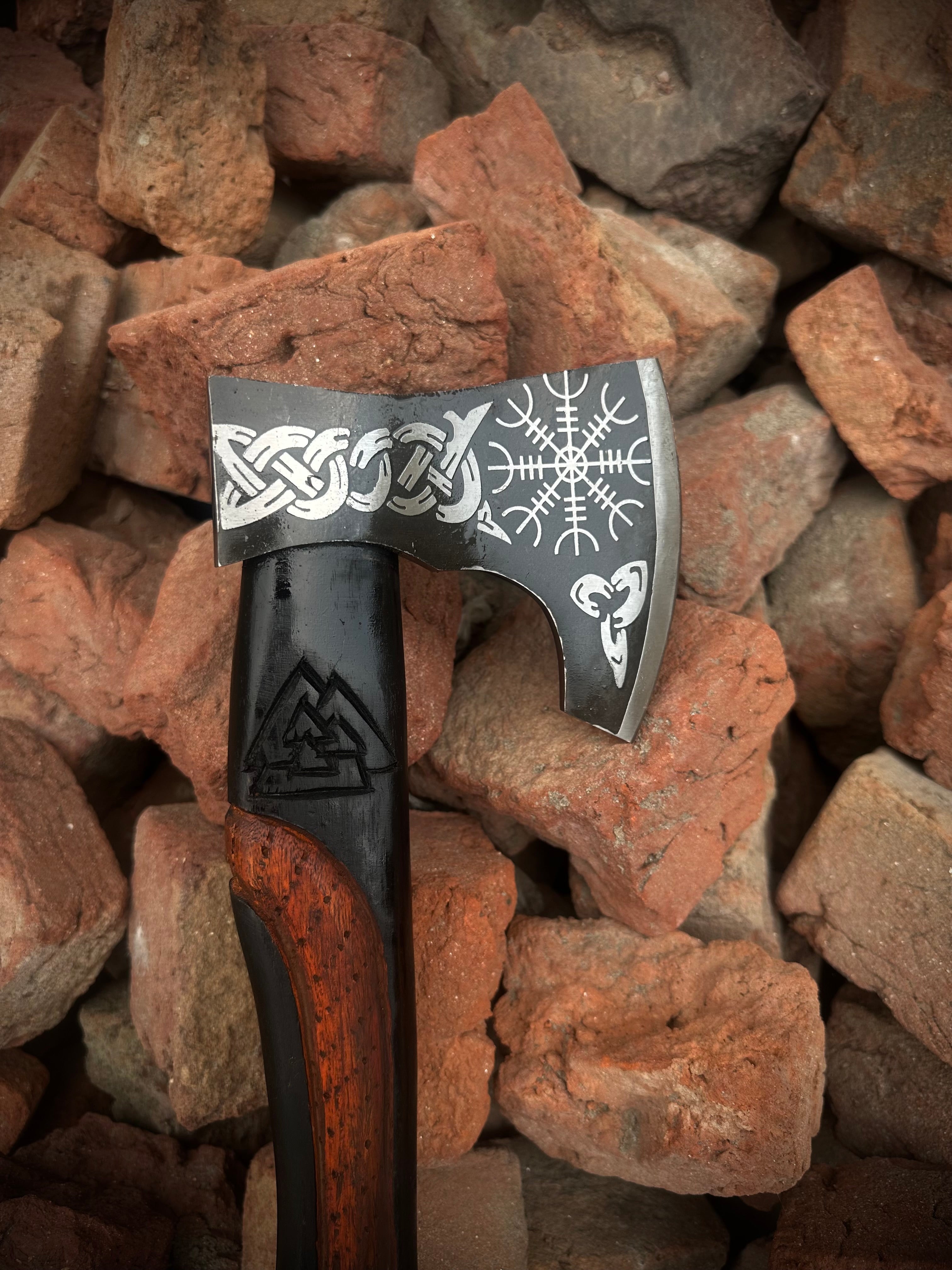 Hand Forged High-Carbon Steel Viking Battle Axe - Engraved Wood Handle, Custom Norse Axe, Gift for Boyfriend, Thanksgiving Gift for Husband