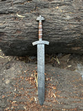 Custom Handmade Damascus steel Brown Sword with pure leather sheath.