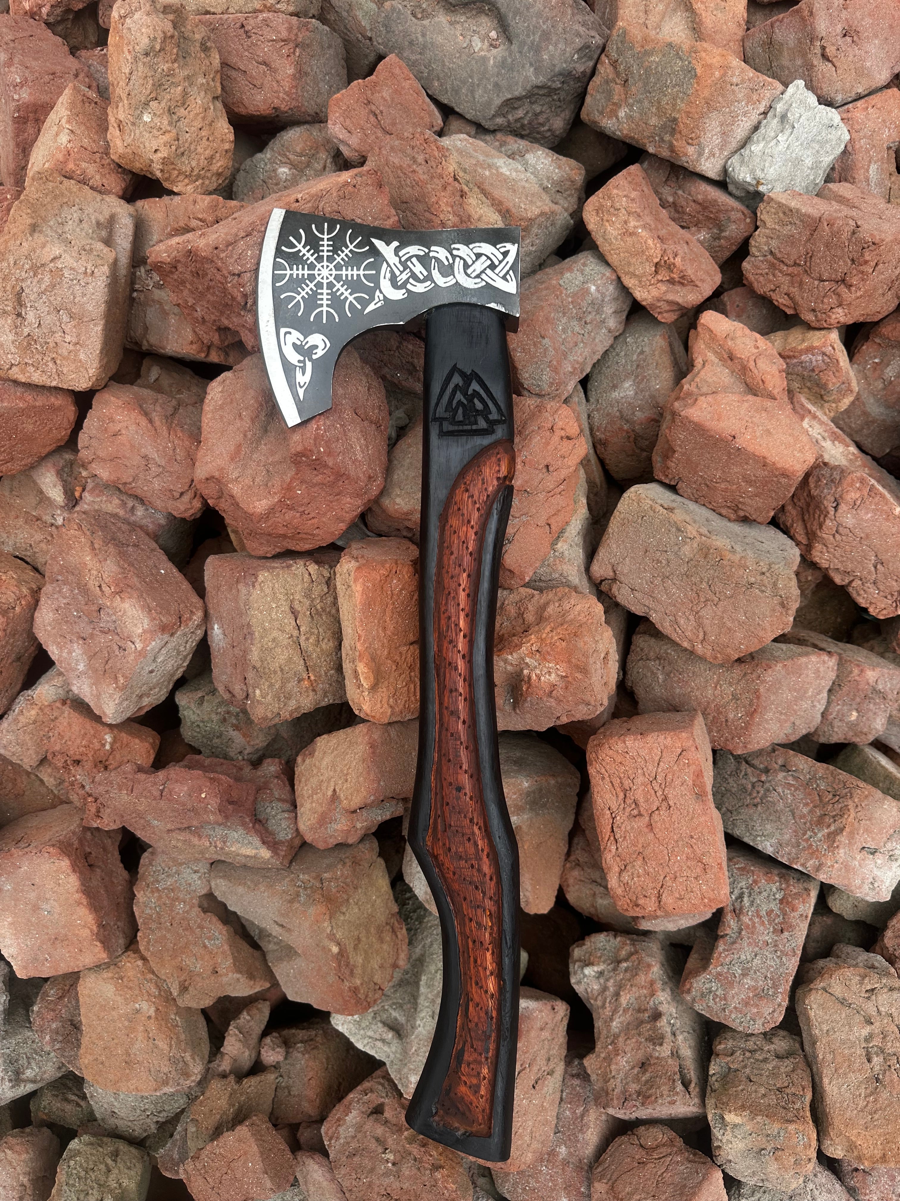 Hand Forged High-Carbon Steel Viking Battle Axe - Engraved Wood Handle, Custom Norse Axe, Gift for Boyfriend, Thanksgiving Gift for Husband
