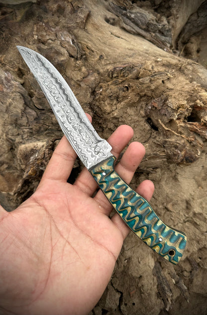 Premium Damascus Hunting Knife | Handmade Full Tang Steel Blade with Natural Wood Handle | Custom Outdoor & Collectible Knife
