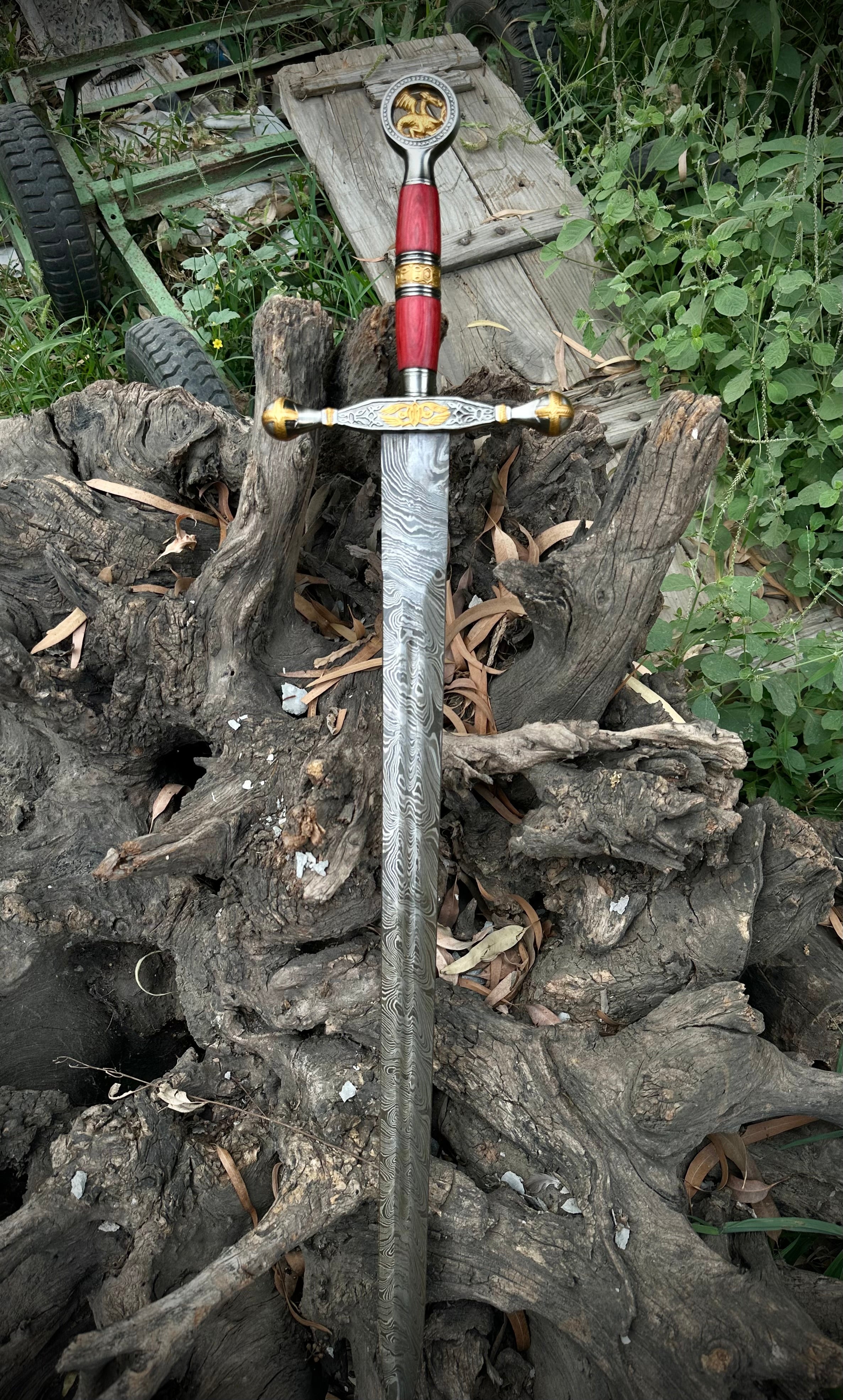 Real Medieval Viking Damascus steel Handmade sword with Leather, Vikings sword, Monogram sword, Templers holy sword, Christmas gift for him