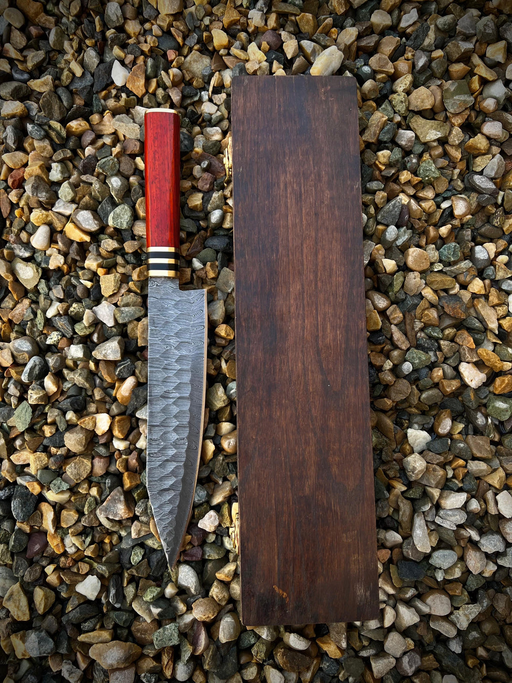 Custom Handmade Damascus steel red wood chef handle knife with wooden box