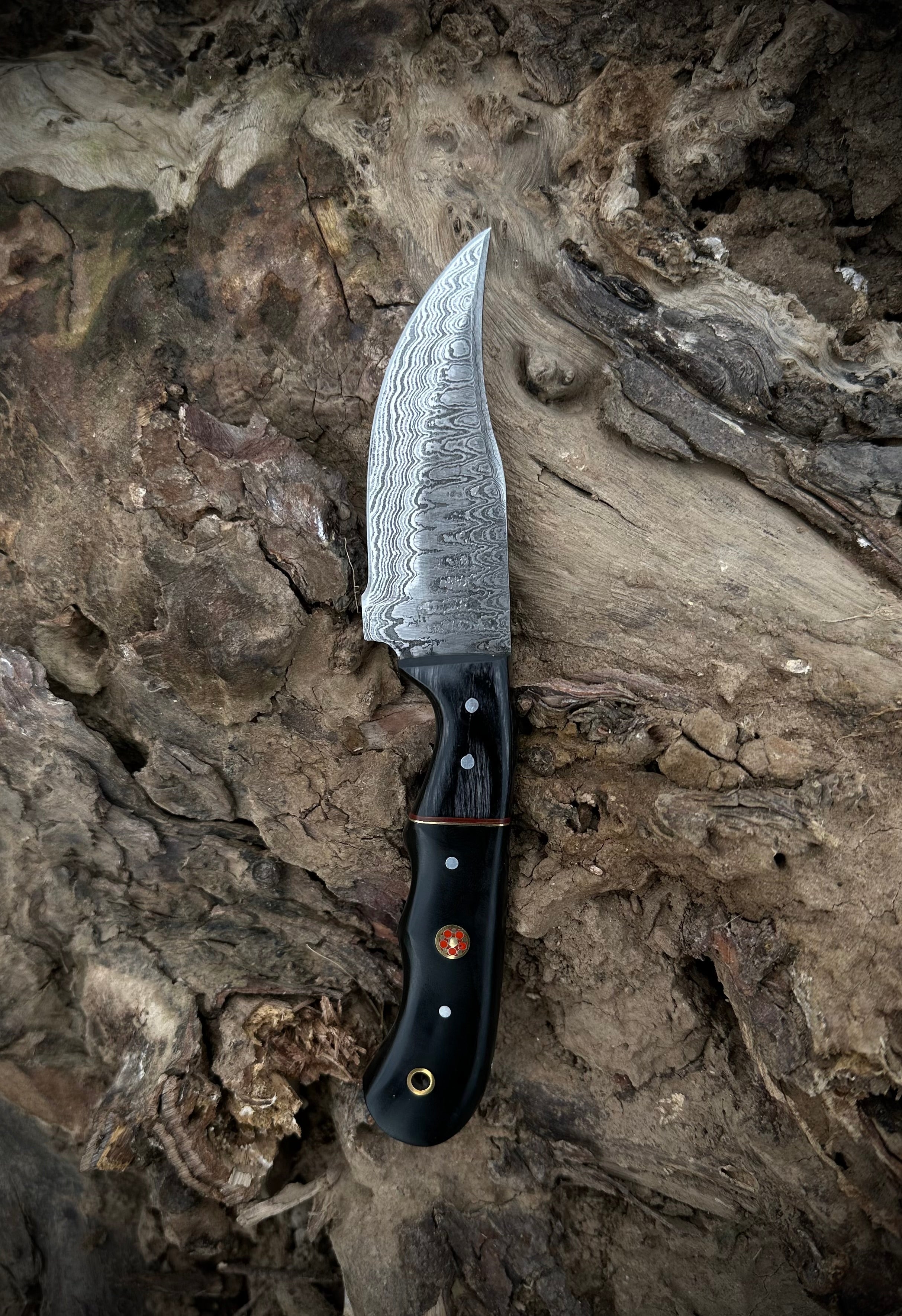 Hunting Knife, Leather Sheath, Bushcraft Knife, Skinner Knife, black resin Handle,Camping Knife, Groomsmen Gift