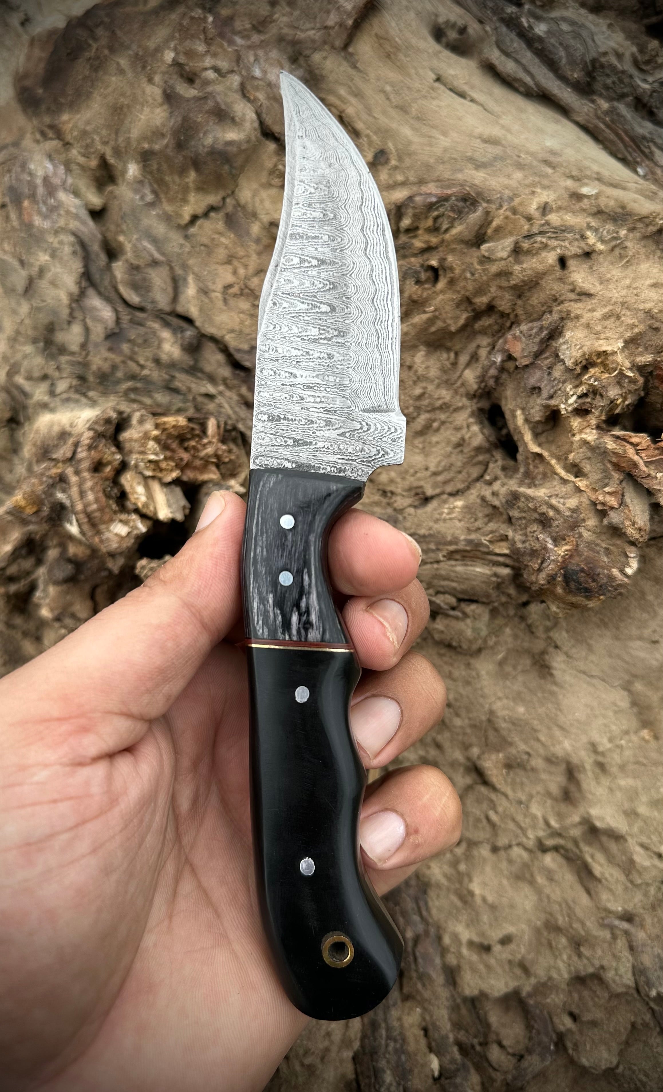 Hunting Knife, Leather Sheath, Bushcraft Knife, Skinner Knife, black resin Handle,Camping Knife, Groomsmen Gift