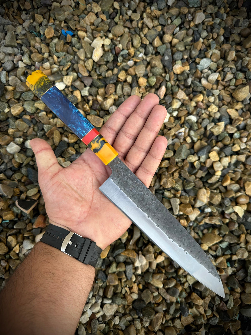 Custom Handmade high carbon steel Japanese Chef knife with Micarta handle and pure leather Sheath.