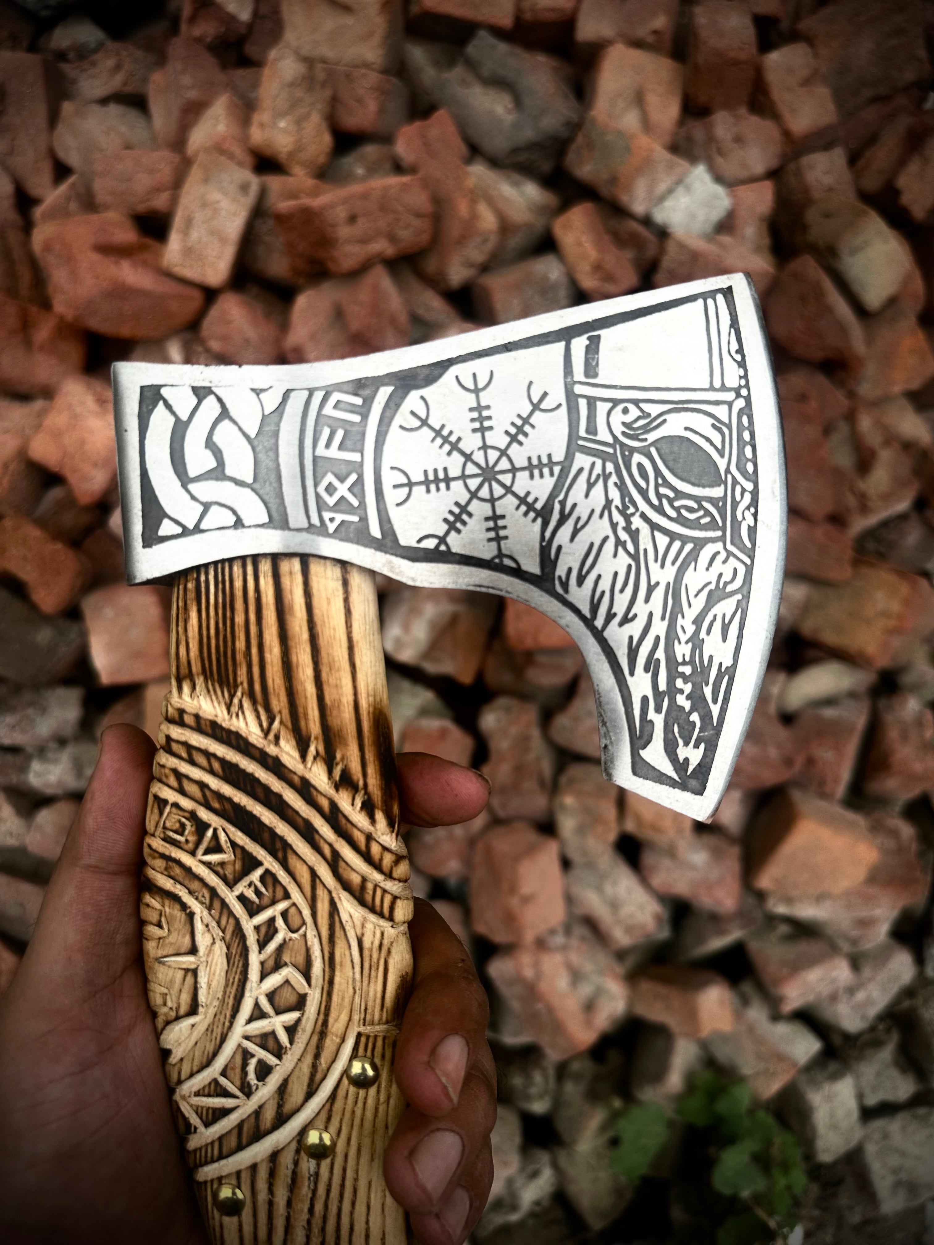 Hand Forged Viking Axe, Hatchet with Leather Cover, Personalized Gift for Him, Anniversary or Birthday Gift for Men, Handmade Viking Axe.