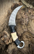 Handmade Damascus Karambit Knife Set: Camel  & Buffalo Horn Handles