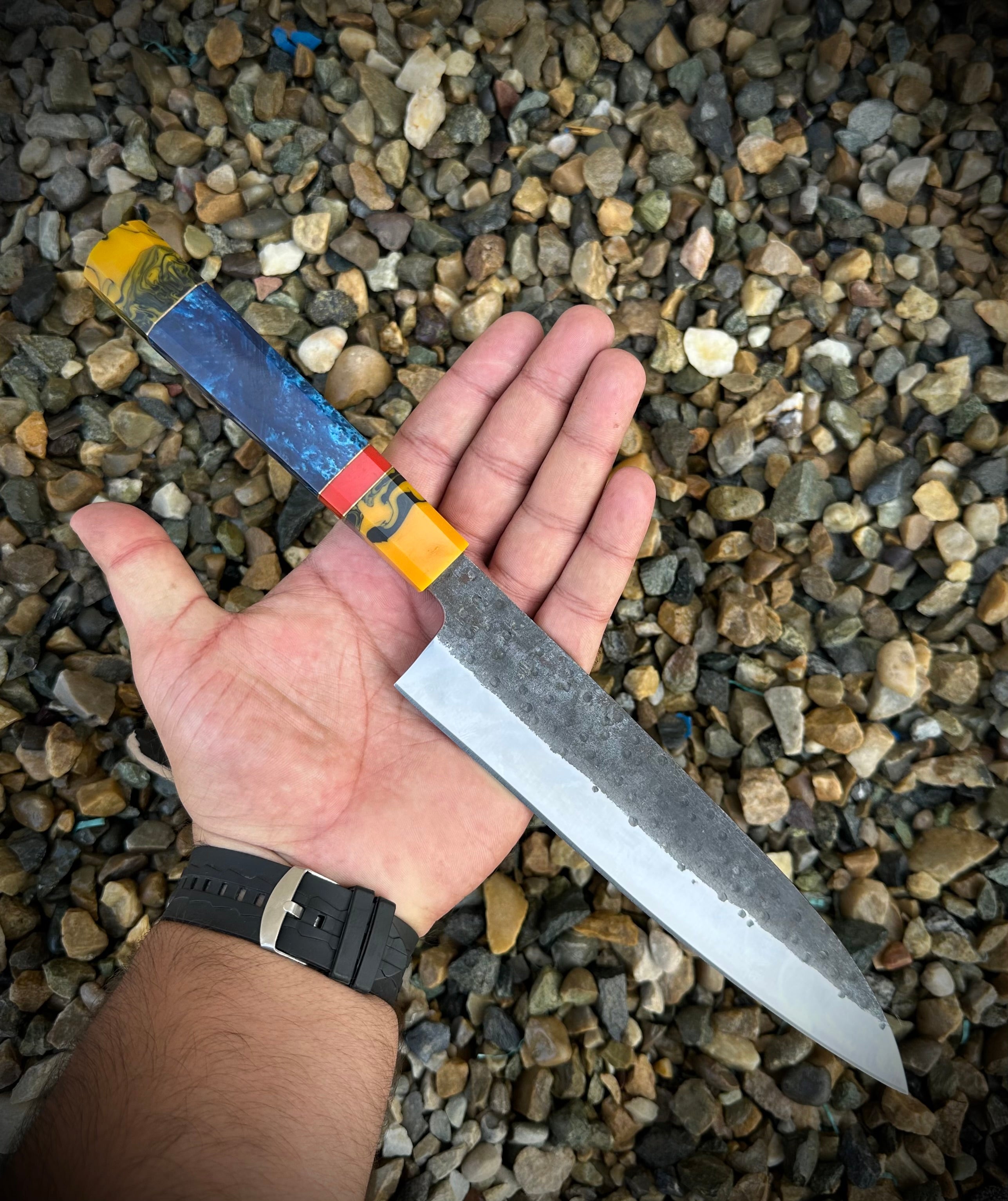 Custom Handmade high carbon steel Japanese Chef knife with Micarta handle and pure leather Sheath.