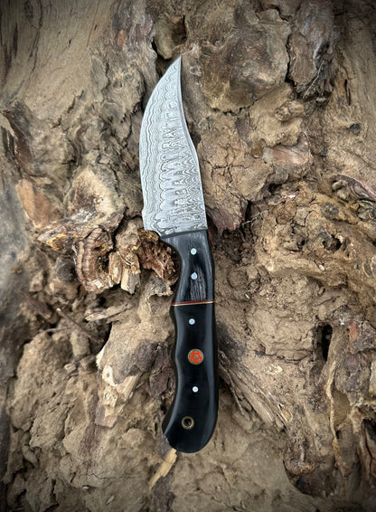 Hunting Knife, Leather Sheath, Bushcraft Knife, Skinner Knife, black resin Handle,Camping Knife, Groomsmen Gift