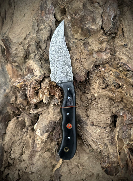 Hunting Knife, Leather Sheath, Bushcraft Knife, Skinner Knife, black resin Handle,Camping Knife, Groomsmen Gift