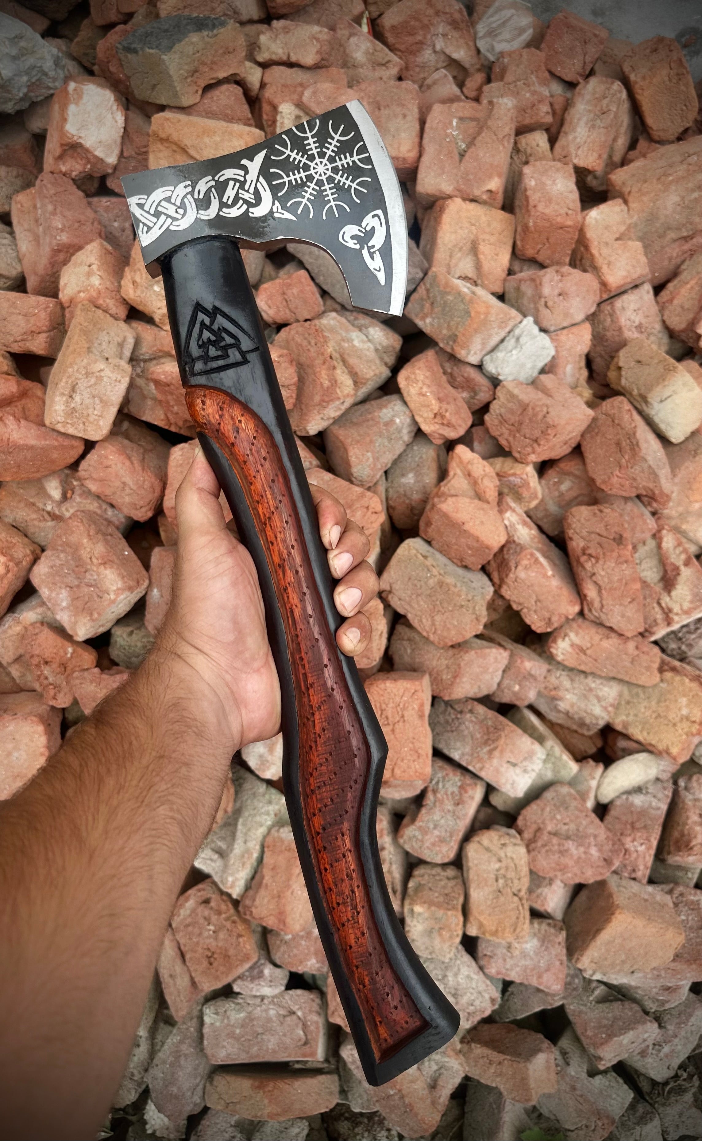 Hand Forged High-Carbon Steel Viking Battle Axe - Engraved Wood Handle, Custom Norse Axe, Gift for Boyfriend, Thanksgiving Gift for Husband