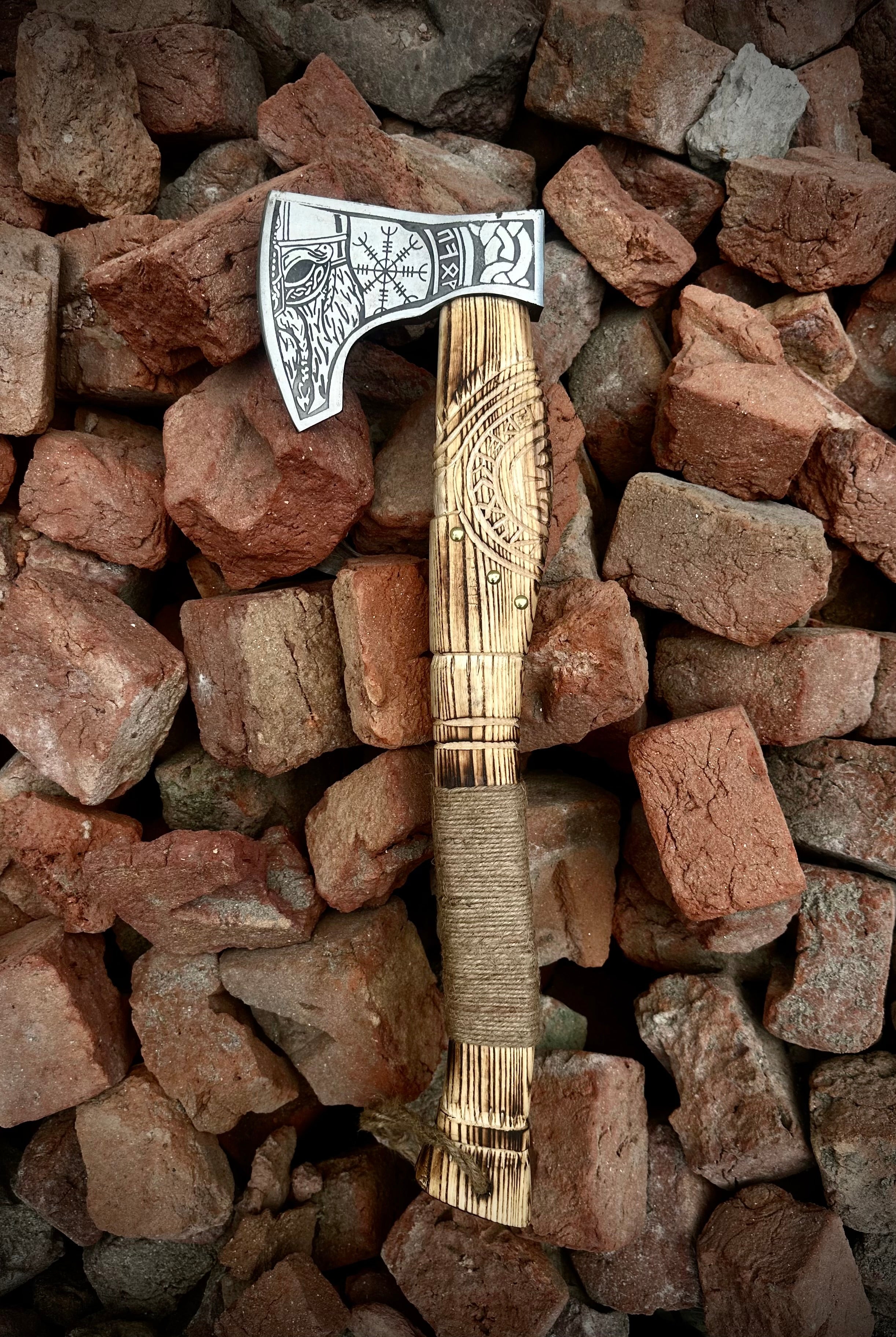 Hand Forged Viking Axe, Hatchet with Leather Cover, Personalized Gift for Him, Anniversary or Birthday Gift for Men, Handmade Viking Axe.